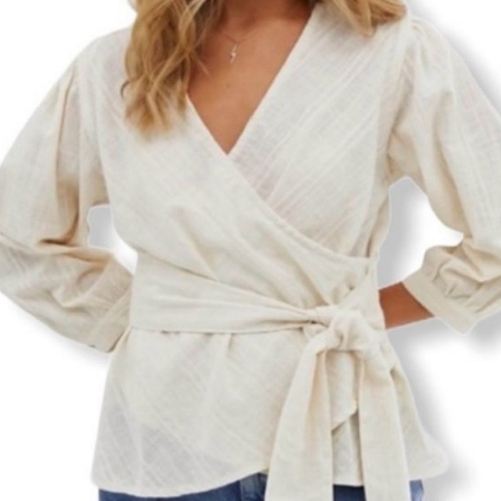 RD & Koko | Cream Wrap Blouse | Cotton Linen Blend | Sz M